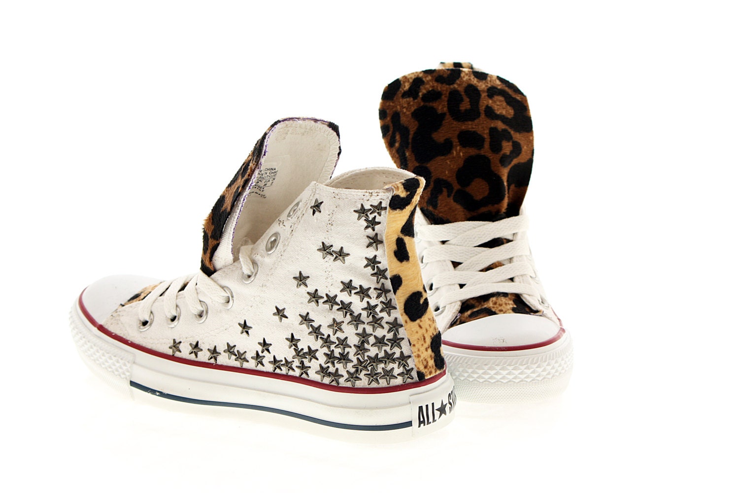 Studded Converse Star Studs with faux leopard fur by CUSTOMDUO