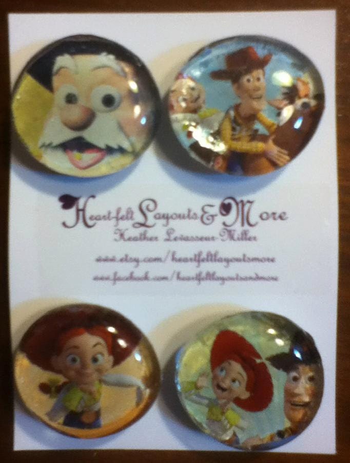 set of four Glass magnets with Toy Story characters.