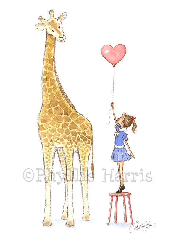 Nursery Wall Art -  Giraffe and Little Girl - Children's Room Décor