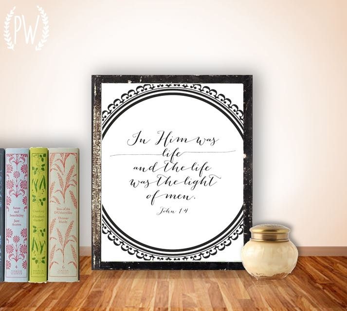 INSTANT DOWNLOAD Bible Verse Printable, Scripture calligraphy Print Christian wall art decor poster, inspirational quote - John 1:4