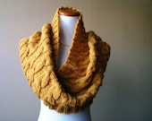 Handknit Cabled Cowl in Mustard Yellow - Circle Scarf - Non-Wool - Vegan - Made-to-Order - LovelyLittleKnits
