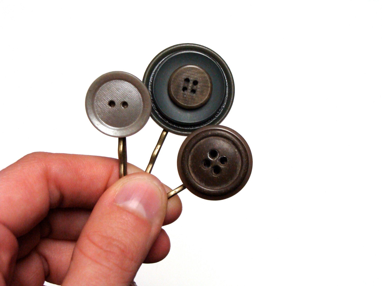 Rustic Hair Accessories, Earthy Hair Pins, Vintage Button Hair Clips, Brown Taupe Shell Bobby Pins, Weathered Shabby Eco - "Sea Shanty"