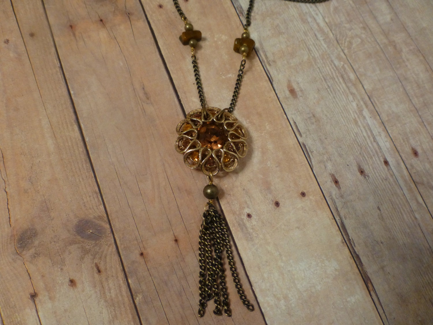 Vintage Gold Medallion Necklace - Long Gold Tassel Necklace
