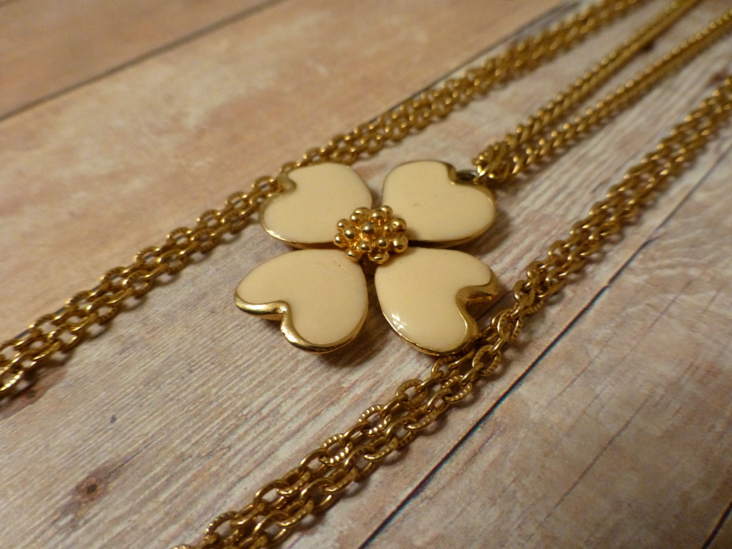 Vintage Dogwood Flower Multi-Strand Necklace - Long Gold Vintage Necklace