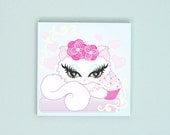 Cute Cat Illustration, Girly Kawaii Cupcake Artwork Print, Girls Wall Art