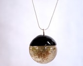 x-large Clear resin with Dandelion pendant on sterling silver snake chain Handmade resin pendant
