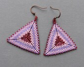 Lilac, Lavender and Ruby Seed bead earrings - Triangle Peyote Earrings, ethnic style