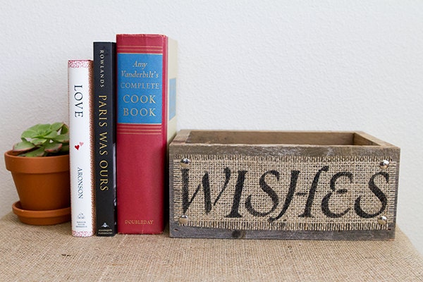Barn Wood Wishes Box, Wood and Burlap Box, Rustic Reclaimed Wood Box, Guest Book Alternative, Cards Box, Gift Table Box, Wishing Well