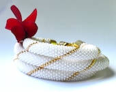 Seed Bead Necklace and Bracelet /Ivory and Gold Necklace and Bracelet set / Beadwork / Beaded Jewellry / Handmade Jewellry