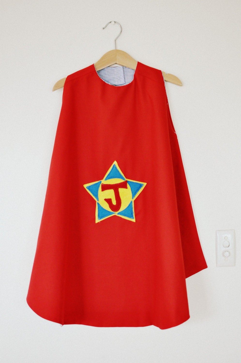 Custom order for Anna - red and blue super-hero cape 'J'