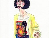 Original Ink and Colour pencil Painting // Oriental Fashion Girl