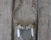 Fringe Crystal Moon Necklace 5- quartz crystal chain fringe mixed metal