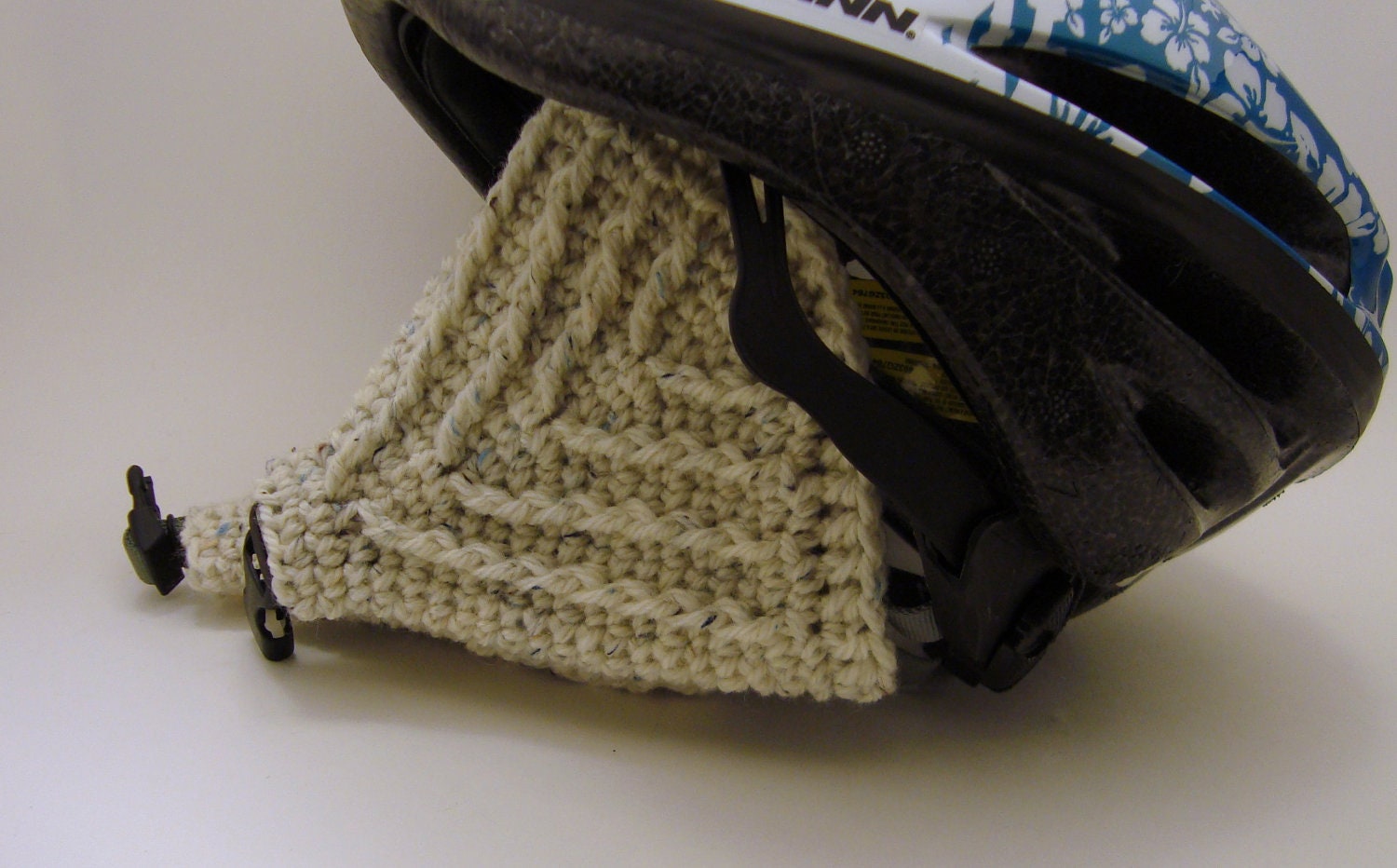 Wool Bicycle Helmet Earwarmers, Cream Fleck, Chevron Pattern