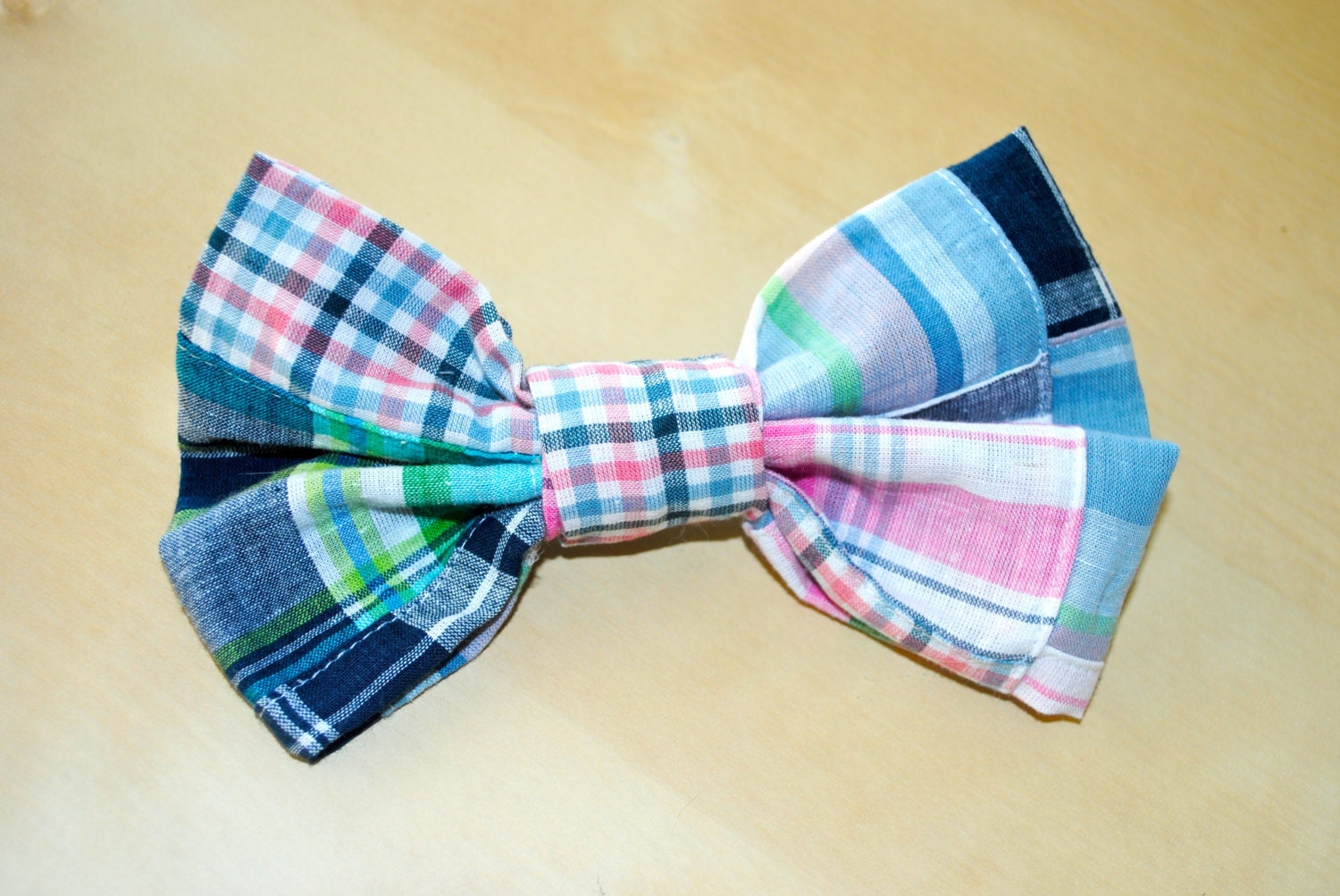Pink and Blue Plaid Patchwork Hair Bow