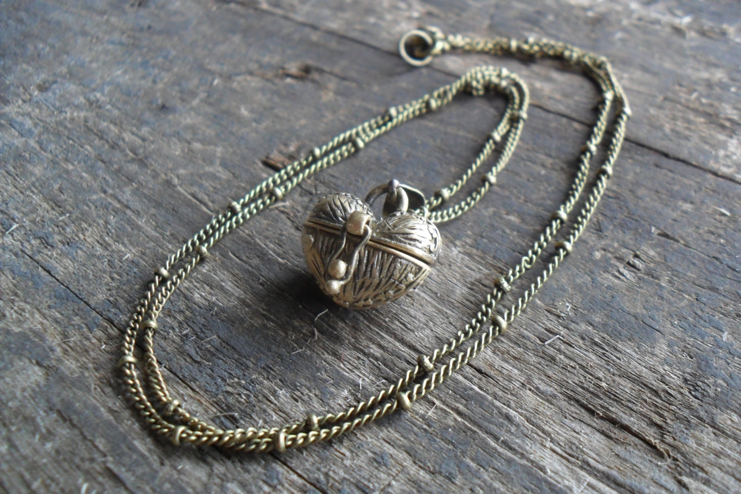 Human Heart Locket Necklace, Bronze, Opens, 22" (56cm) Matching Bronze Plated Chain, Love, Sweetheart