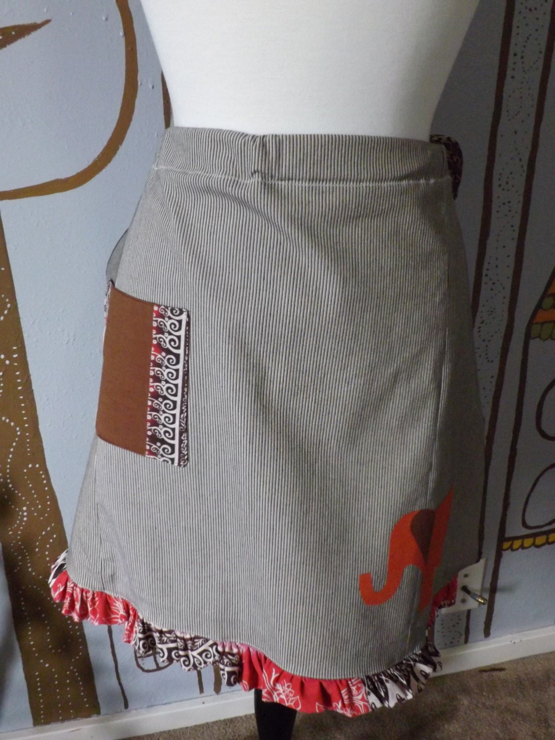 Upcycled Elephant Half Apron