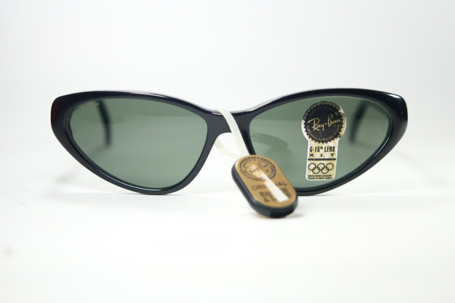 Rayban Bausch & Lomb cateye shiny black sunglasses, new and labeled, NOS 1990