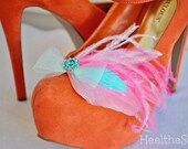 Something Blue Wedding Feather Shoe Clip Accessory Womans Shoes Wedding Bride Bridesmaid Evening Attire Flower Girl Bridesmaid