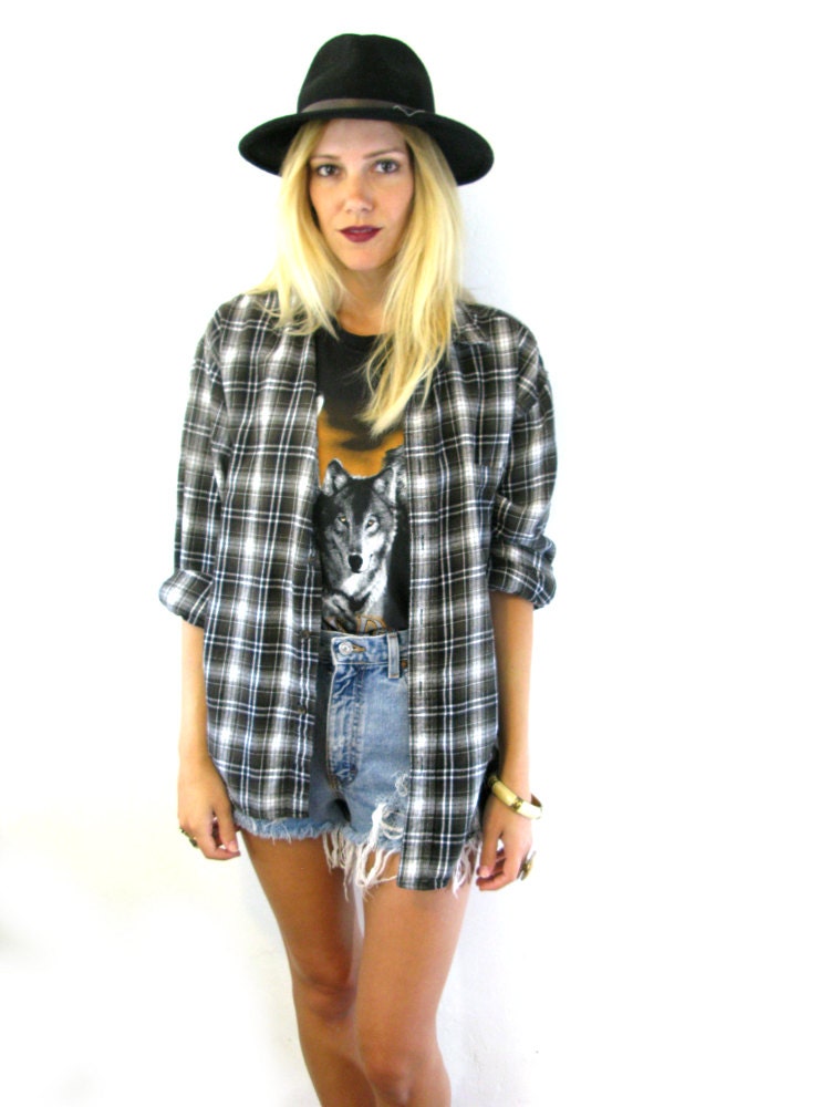 Vtg 90s Plaid FLANNEL Boyfriend GRUNGE Jacket/ Shirt Women's Outerwear