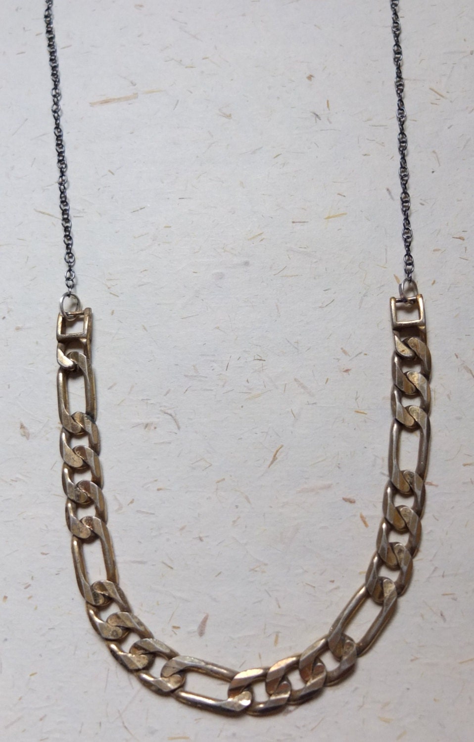 Upcycled Recycled Repurposed heavy, chunky, gold toned chain on a blackened sterling silver chain