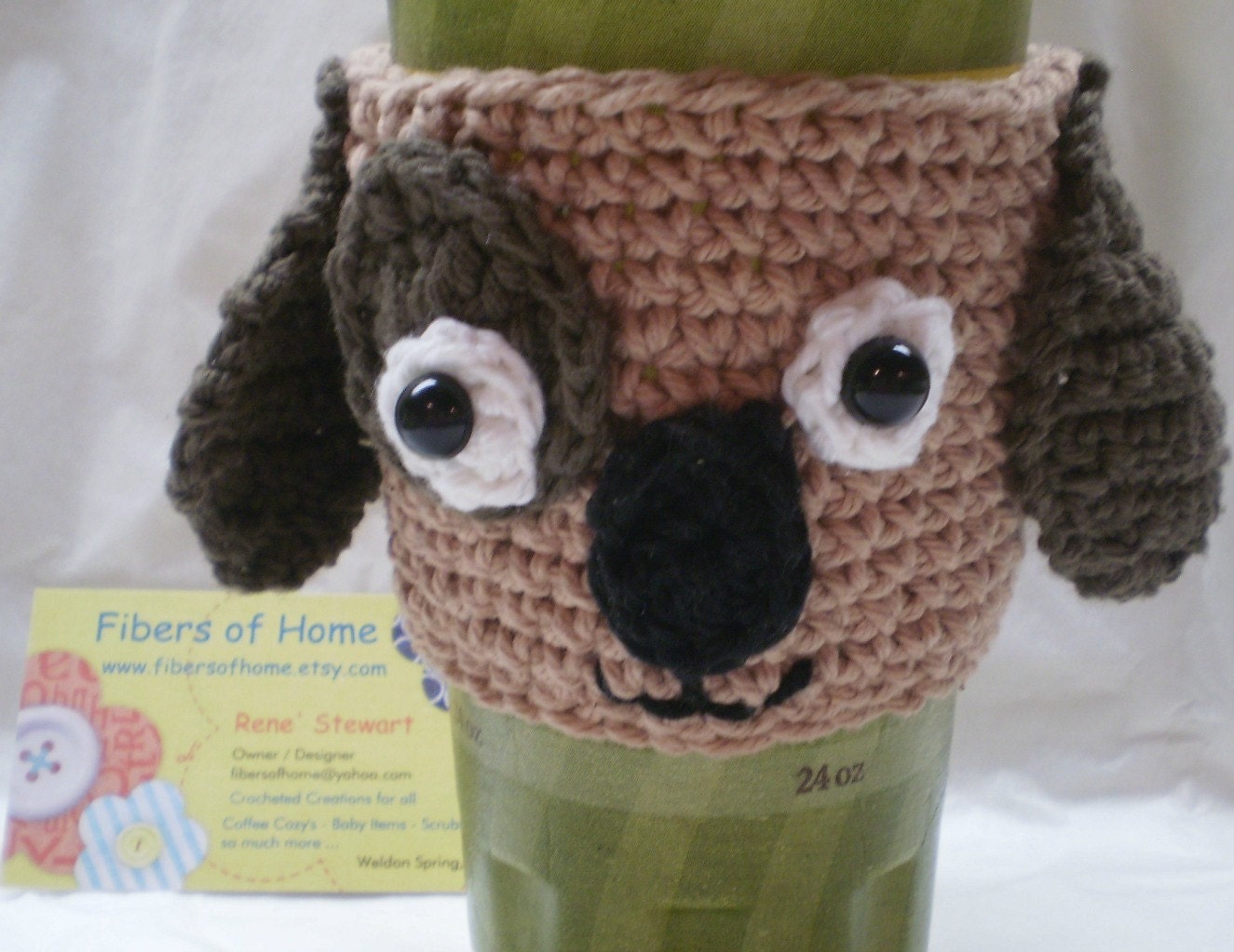 CoffeeCozy - Brown Puppy Dog -- Hand Crafted Coffee Cozy - Tea Cozy - cold or frozen drink cozy
