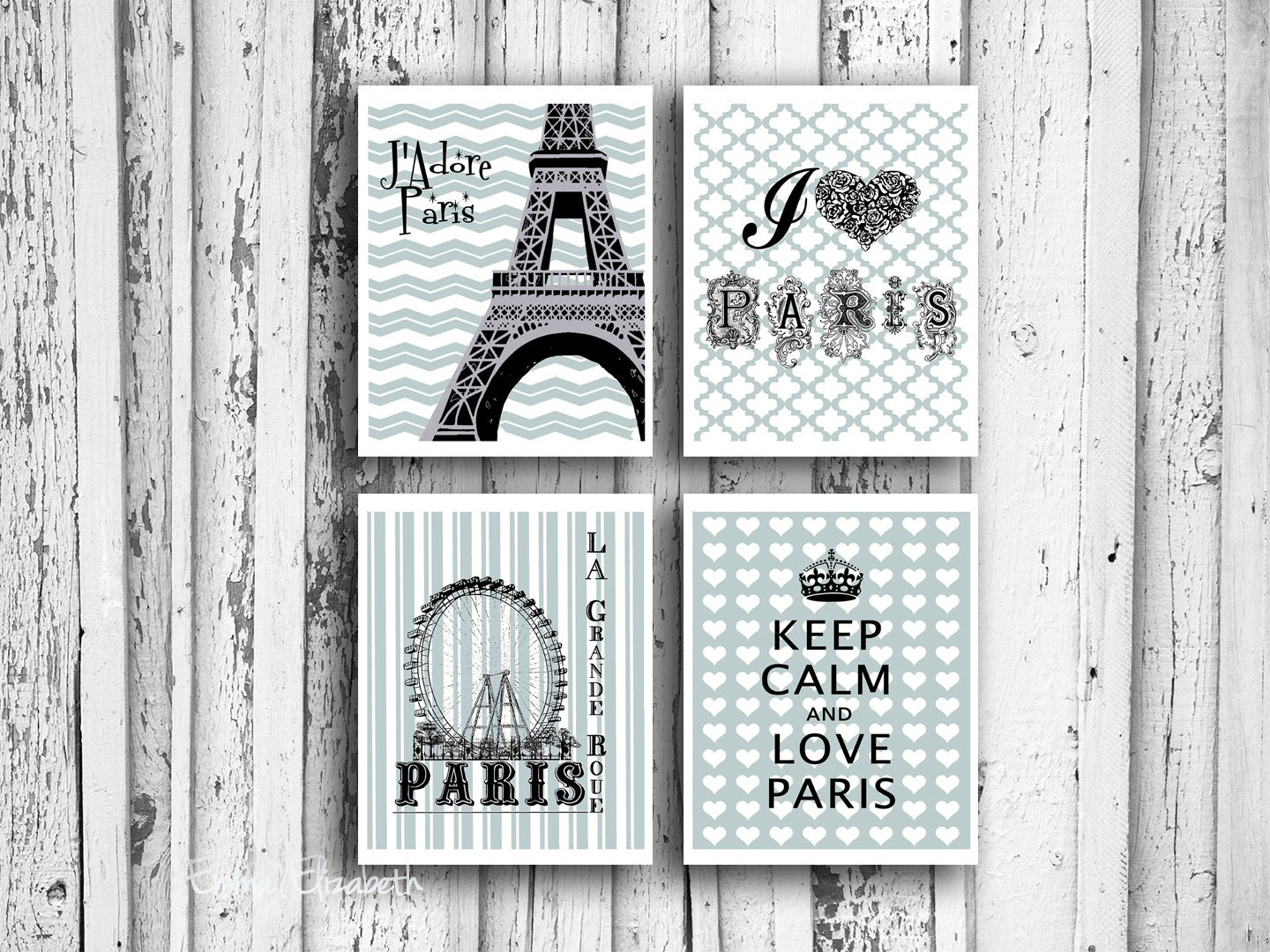 Grayed Jade Paris La Grande Roue Art Print set Eiffel tower Home decor Girls room Wall hanging Keep calm art I love Paris print 8x10