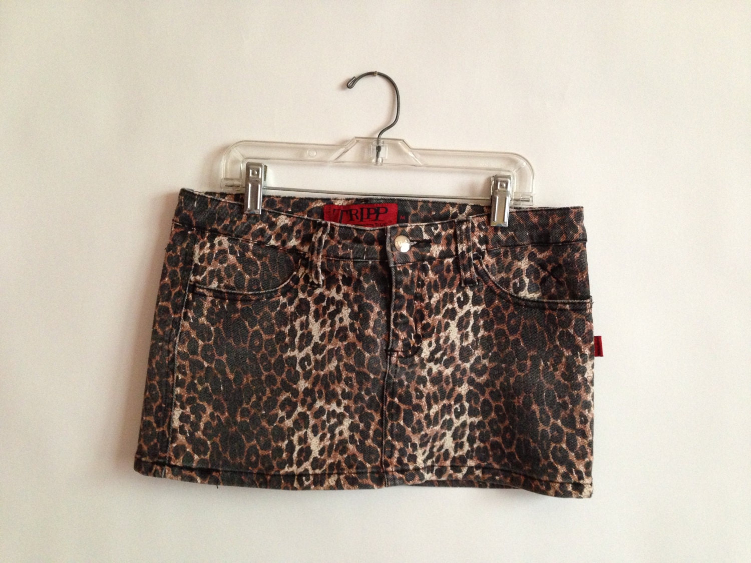 Grunge 90s Leopard Print Denim Mini Skirt