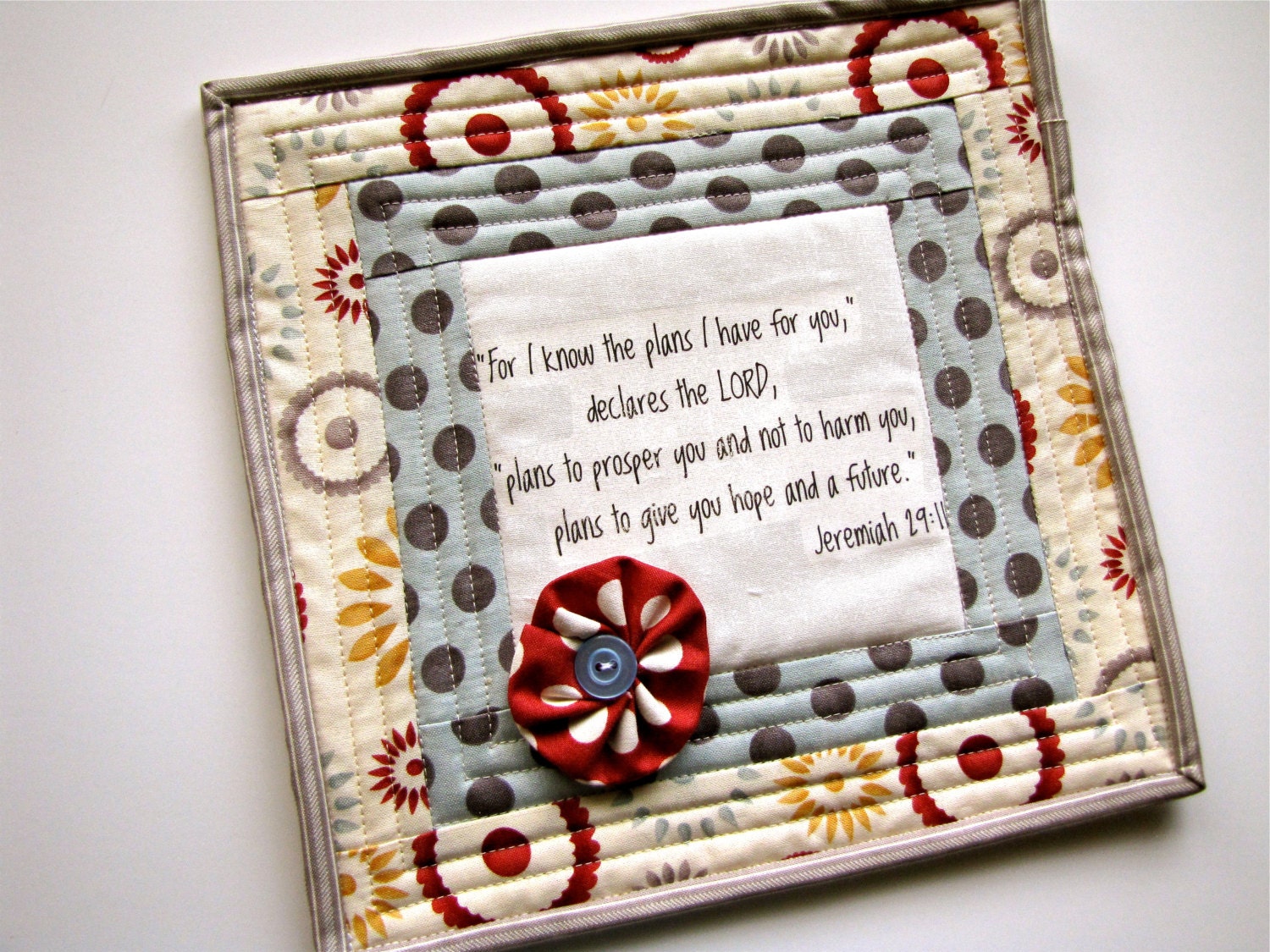 scripture mini quilt, quilted mug rug, Christian mug rug, Jeremiah 29:11