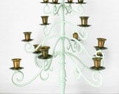 Vintage Large Candelabra - Mint Green, Multi-Tiered, Table Centerpiece, Formal Dining, Candlestick Holder