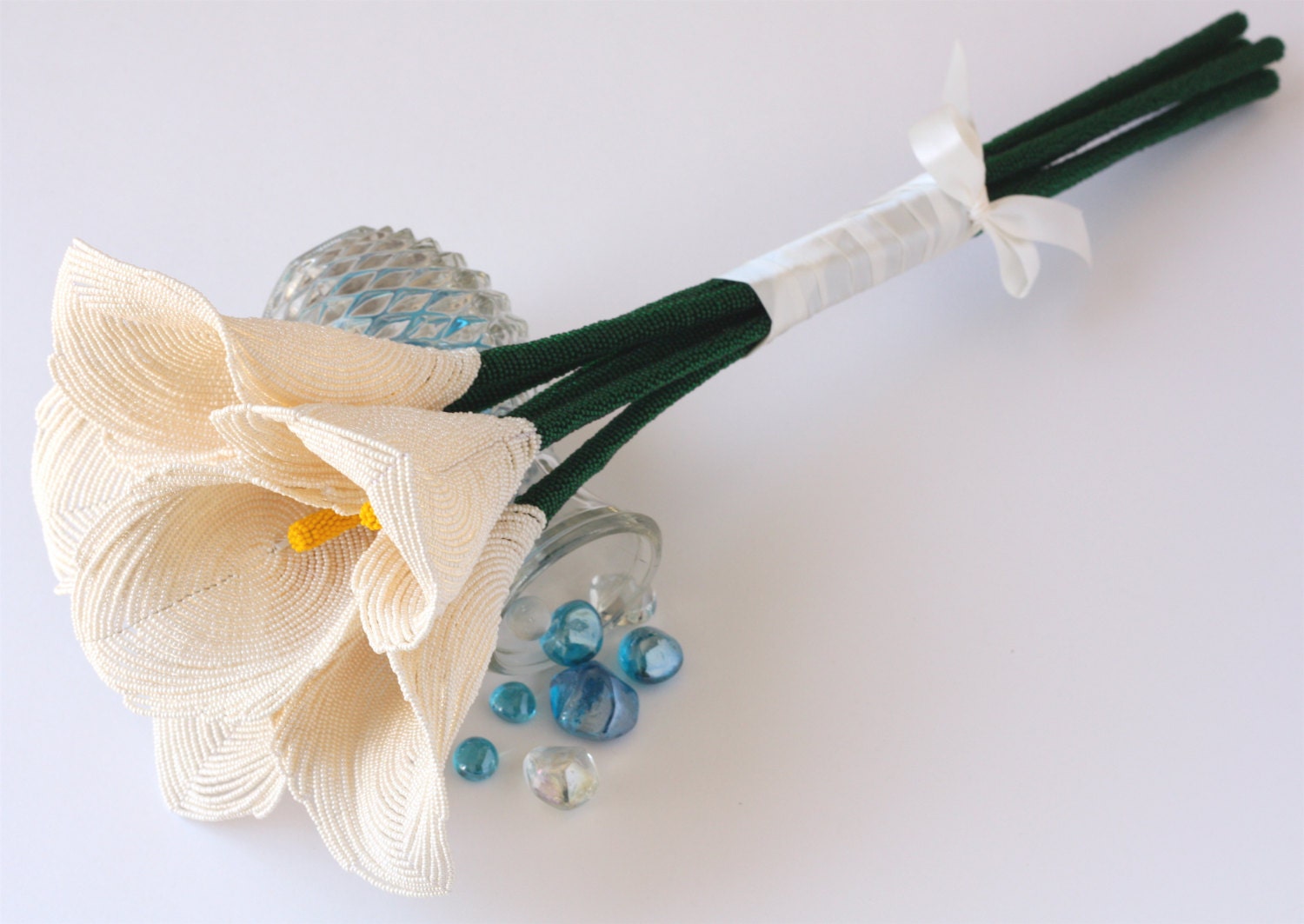 Beaded Flower Bridal Bouquet Calla Lily Hand-tied or Arm bouquet Wedding Flowers for Brides and Bridesmaids