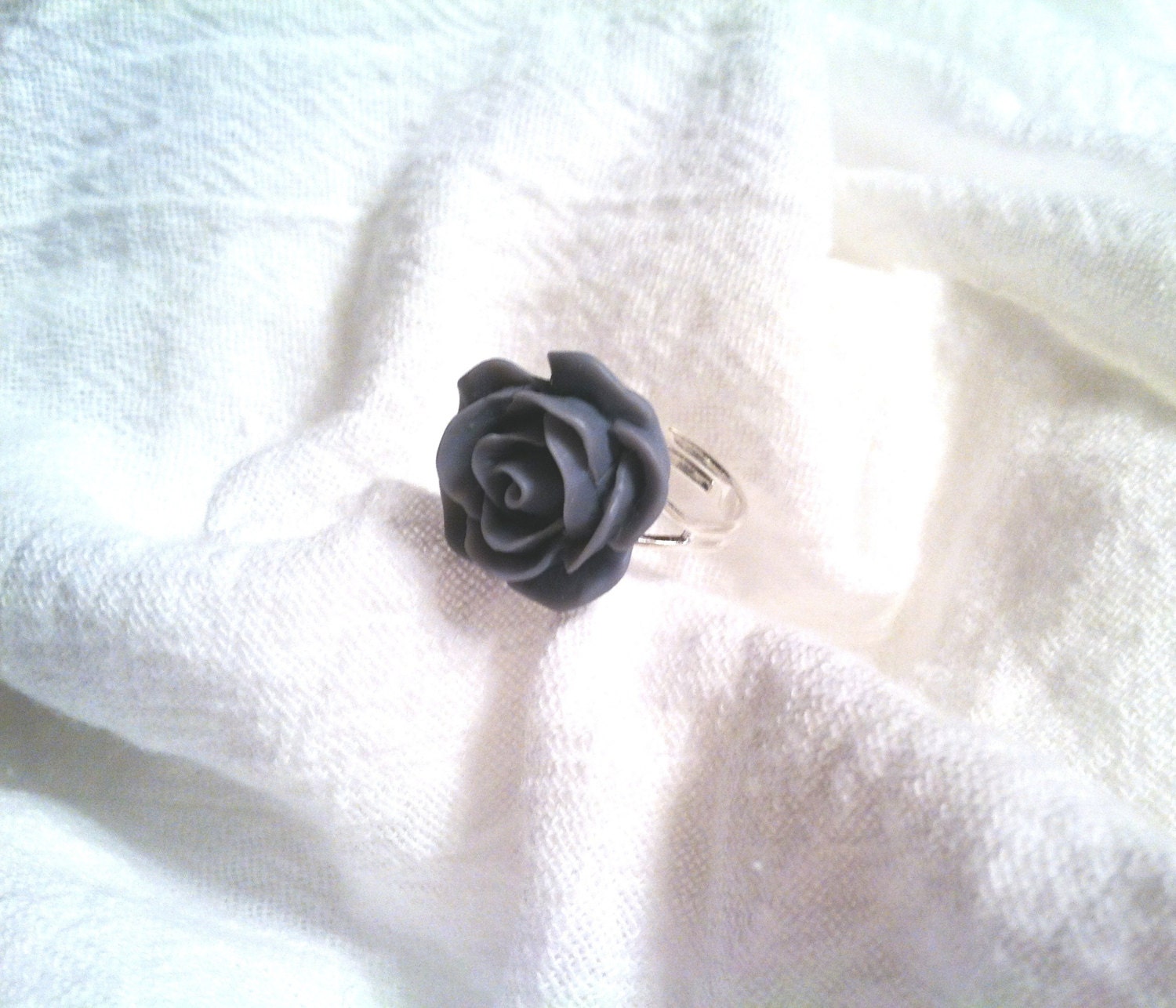 Rose Ring / Wedding Jewelry / Bride / Bridesmaid Gift / Cocktail Ring / Fashion Ring / Flower Ring / Adjustable (Gray) (FREE SHIPPING)