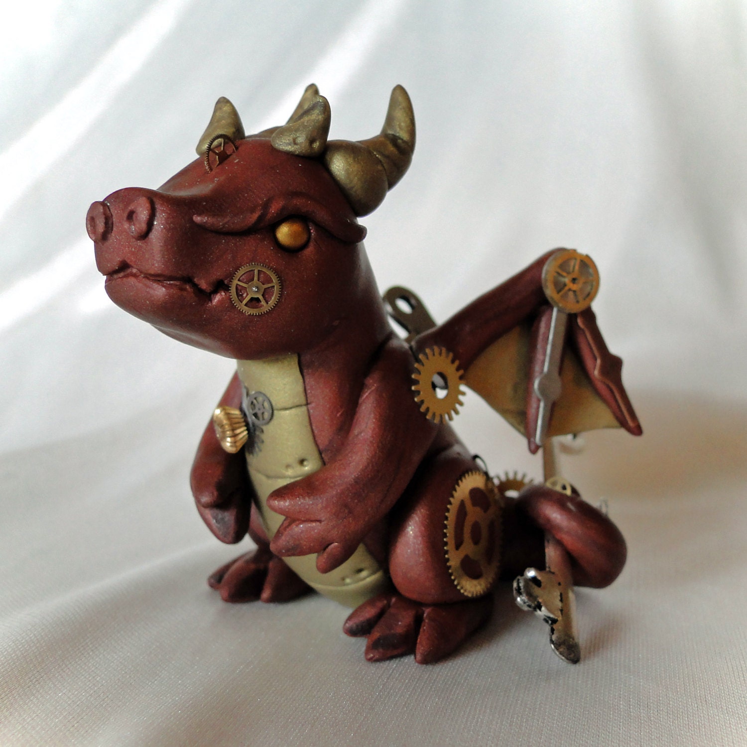 Steampunk Dragon - Handmade Polymer Clay Figure Sculpture