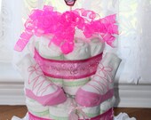 Pretty as can be Organic Pink, Purple or Yellow Kitty Baby Ballerina Diaper Cake-  Special gift for mom to be or Baby Shower Centerpiece