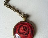 Unique upcycled red rose postage stamp glass pendant (Aust 2006) Mothers Day gift, birthday gift, Handmade - Max and Me Designs - love