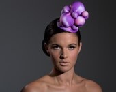 Purple Peachy Coral Cotton Candy Ball Bauble Bubble Fascinator Hat, Retro Inspired Rockabilly Burlesque Pin Up Girl