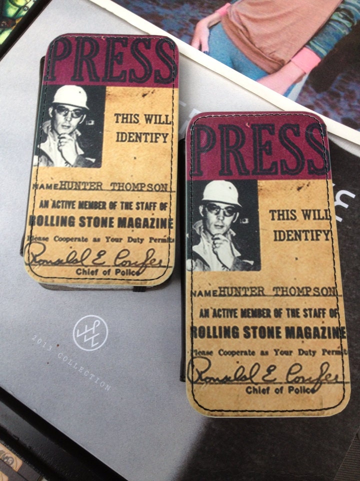 Great Personalized Gift Vintage Hunter S Thompson Rolling Stone Press Pass iPhone 5 Pictaleather Flip Case Custom Printed To Order