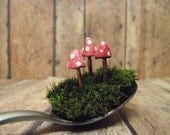 Red Top and White spotted Miniature Mushrooms Raku Fired Glow in the Dark Terrarium Accessories-Handmade by Gypsy Raku