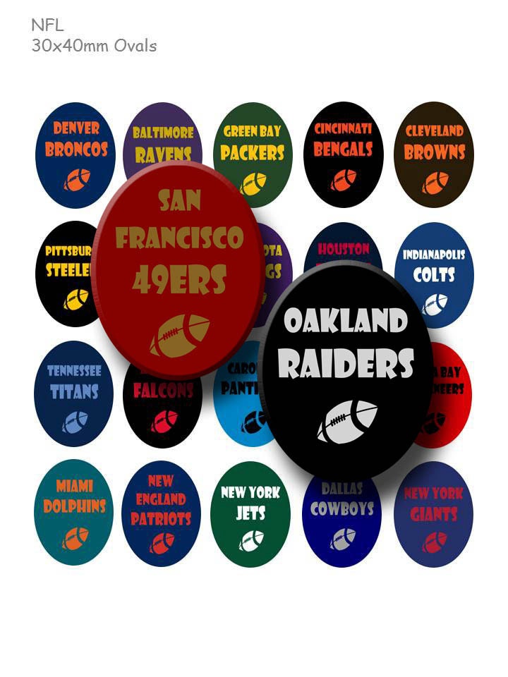 NFL Teams - Digital Collage Sheet   - 30x40mm Ovals - INSTANT DOWNLOAD - Buy 2 Get 1 Free - Sale