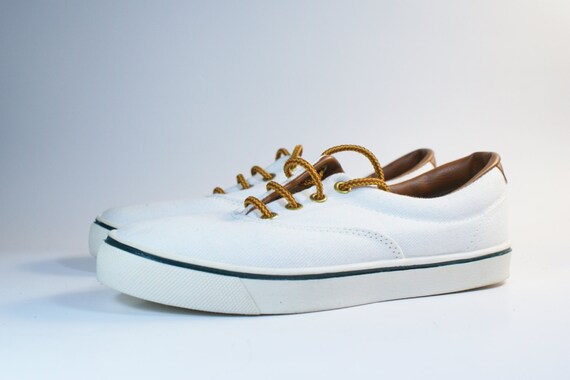 White Canvas Deck Shoes Vintage Sneakers by VintageOnHudson