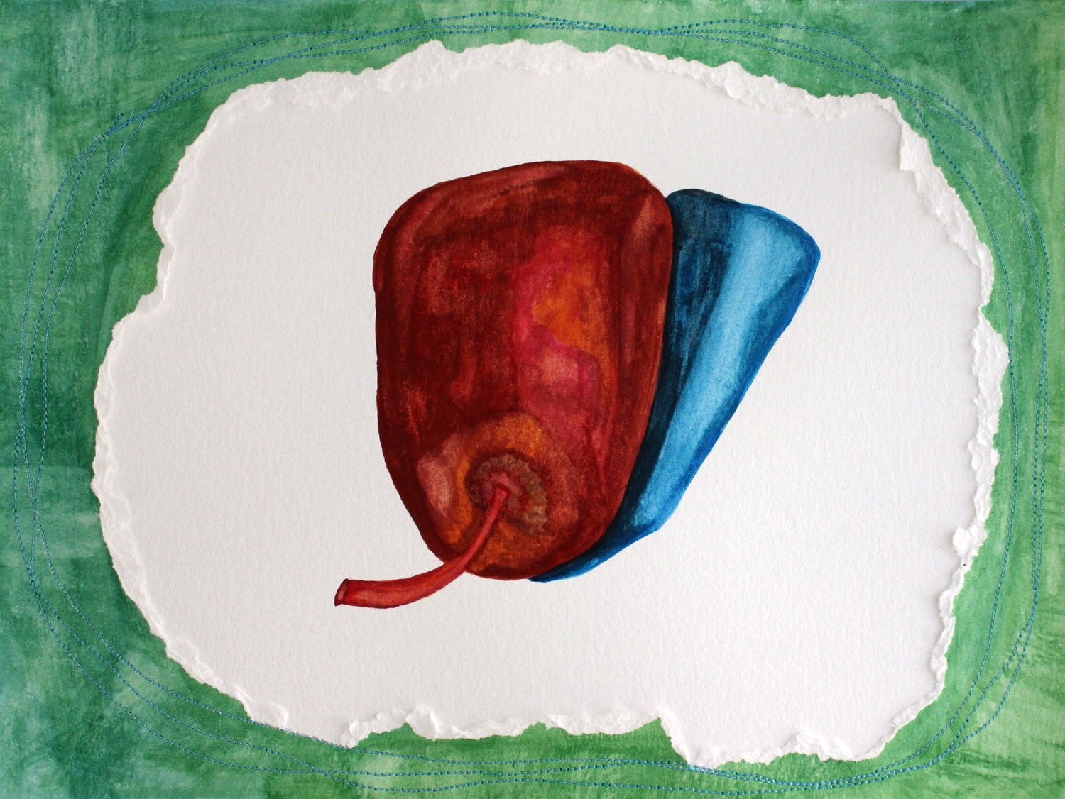Lying in Wait 9x12 Original Sewn Watercolor Painting