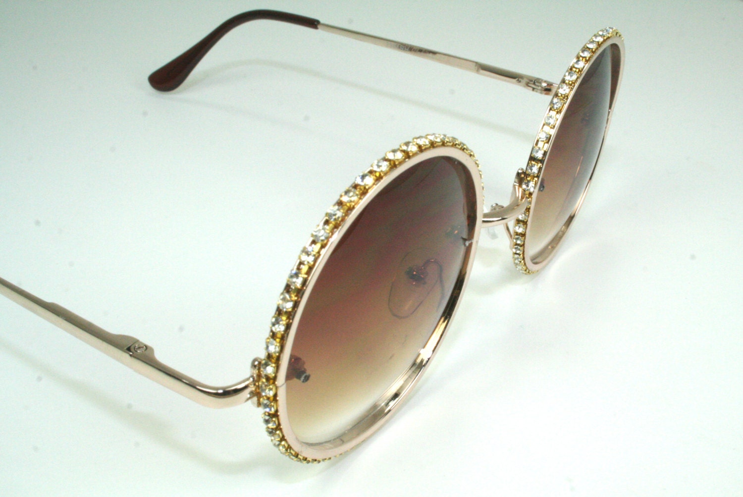 Round Gold Rhinestone Circle Sunglasses
