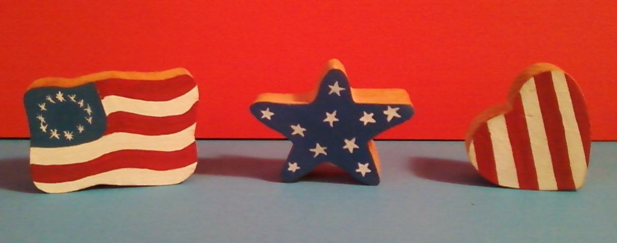 Patriotic Minis, American flag, Heart stripes, Stars, Red, White and Blue, Wood, July 4th decor