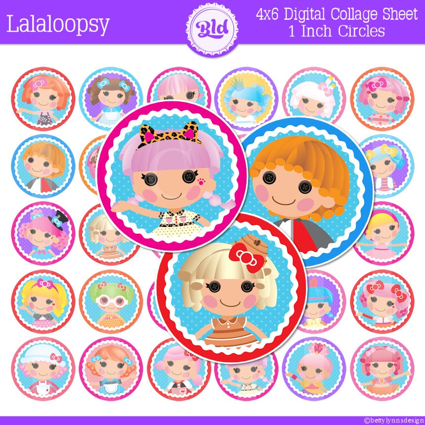 Lalaloopsy - 30 Bottle Cap Images - 1 Inch Circles for Round Bottle Caps, Magnets, Hair Bow Centers, Stickers, and More