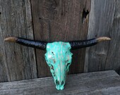Longhorn Skull/ Steer/ Faux Cow Skull/ Faux Taxidermy/ Aqua/ Wall Decor/ Faux Antlers/ Steer/ Wall Mount