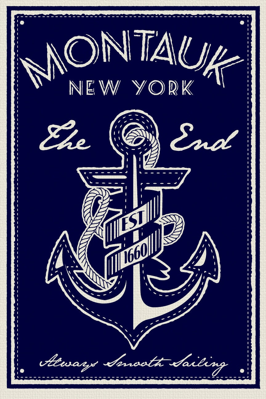 anchor screen print poster montauk new york the end vintage retro silk  sailing  - Etsy