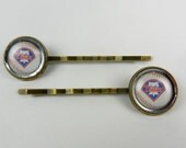 Philadelphia Phillies Logo Glass Bobby Pins, Images Cut From Baseball Cards