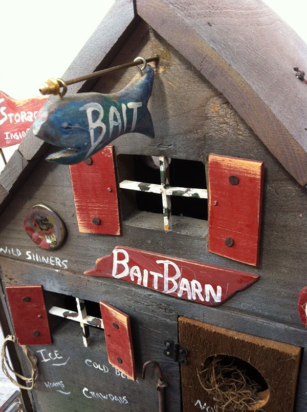 WEIRD Outsider Art, Handmade BAIT SHACK Building, Fishing Americana Collectible, Rare 1 of a Kind