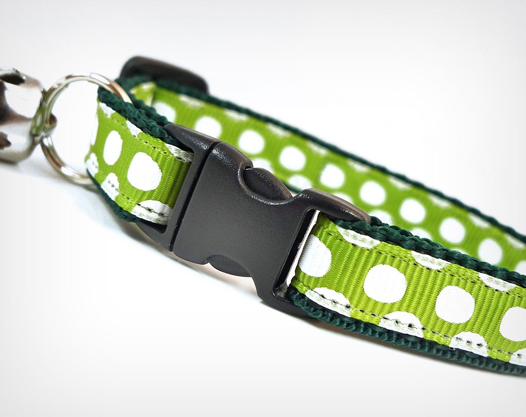 Cat Collar - "Notorious" - Lime Green w/ White Polka Dots