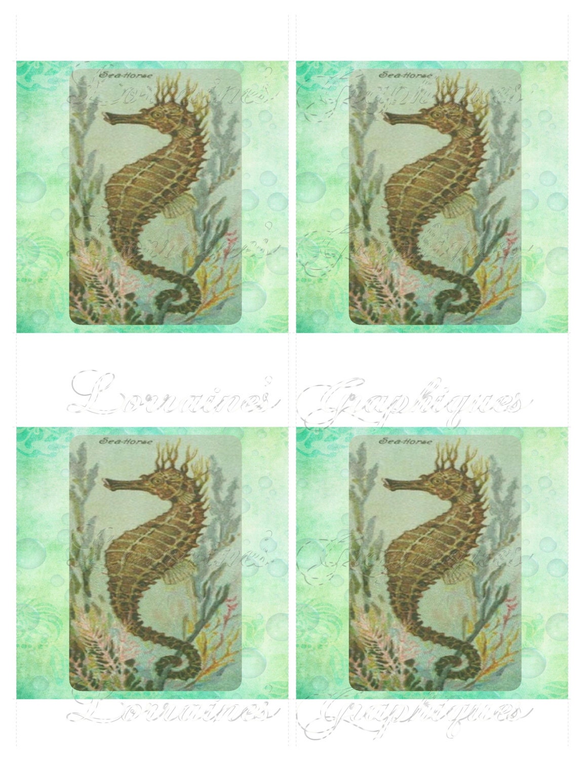 Digital Vintage Pacific Seahorse Coaster Tile Graphic and Tutorial - LorrainesGraphiques