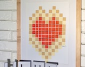 handmade original modern heart love gift  patterns home decor artwork mosaic squares collage valentine's day poppy red